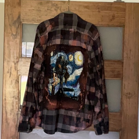 Star Wars Upcycled Boba Fett/Van Gogh Starry Night Shirt XL 23” p2p - Picture 8 of 8